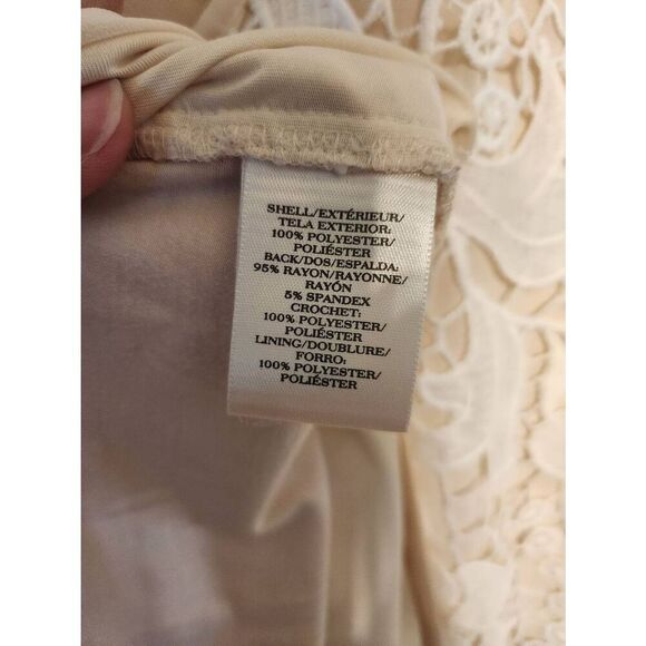 Ann Taylor Size LP Large Petite Cream Blouse with White Lace Overlay - Picture 3 of 4